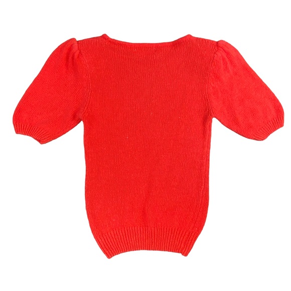 Vintage Silk Angora Blend Short Puffed Sleeve Coral Sweater - Picture 2 of 9
